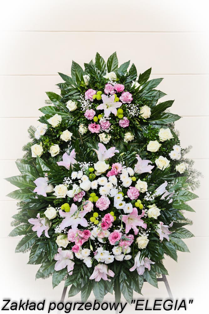 Różowy wieniec pogrzebowy kwiaty na pogrzeb w warszawie